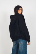 Embossed Zip-Up Hoodie Black