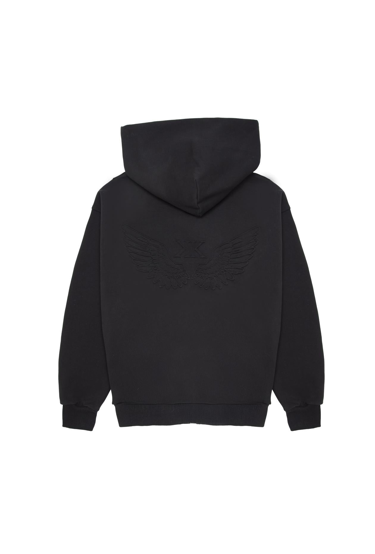 Embossed Zip-Up Hoodie Black – Takkra Barcelona